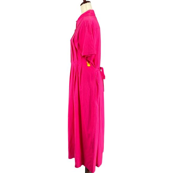 Vtg 80s 90s Two Potato Button Down Tie Back Short Sleeve Maxi Dress M Pink NOS - Picture 5 of 16